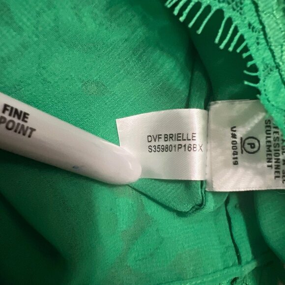 Diane Von Furstenberg Brielle Top Kelly Green Lace Blouse Christmas Size 8 - Picture 7 of 9